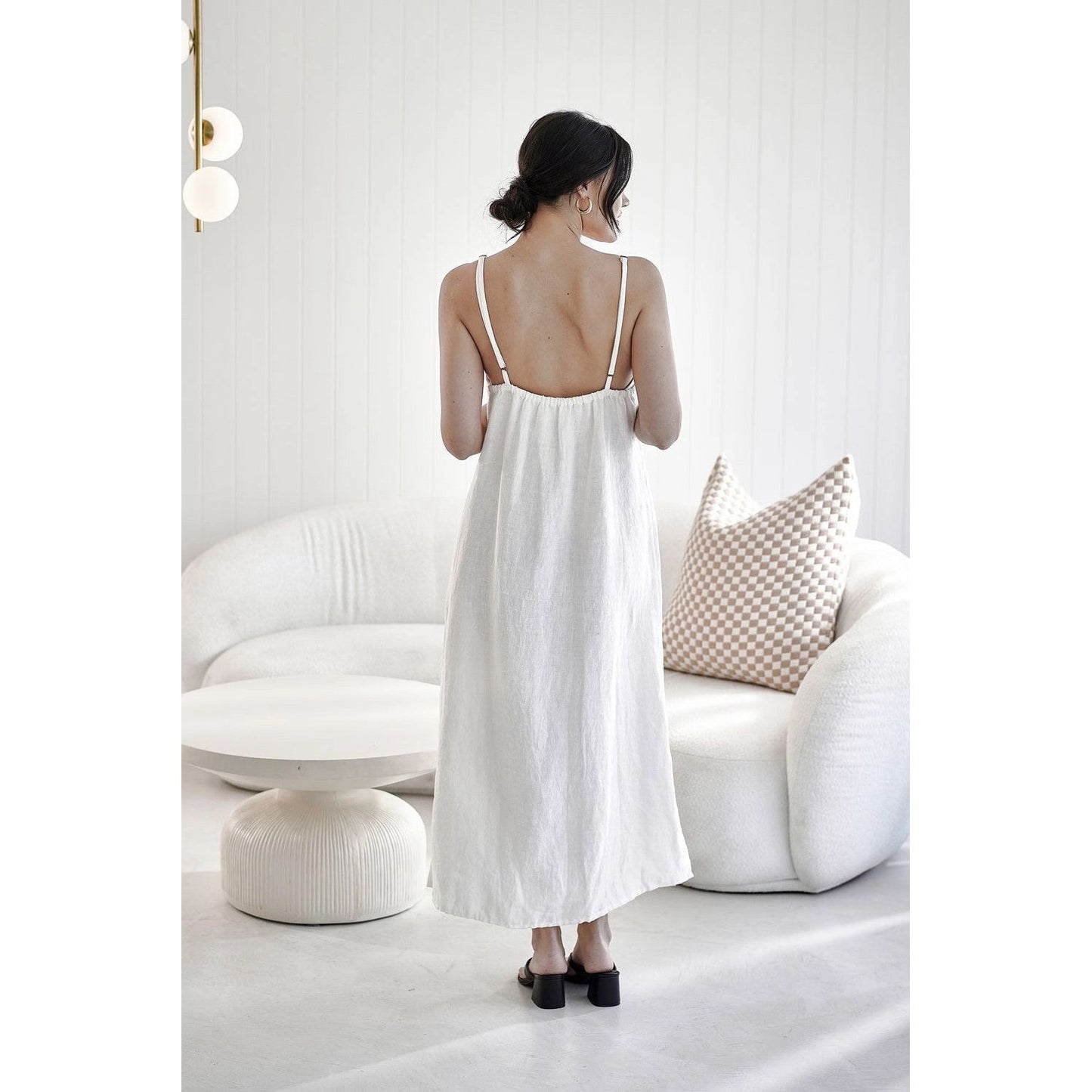 LINEN MIDI DRESS OFF WHITE
