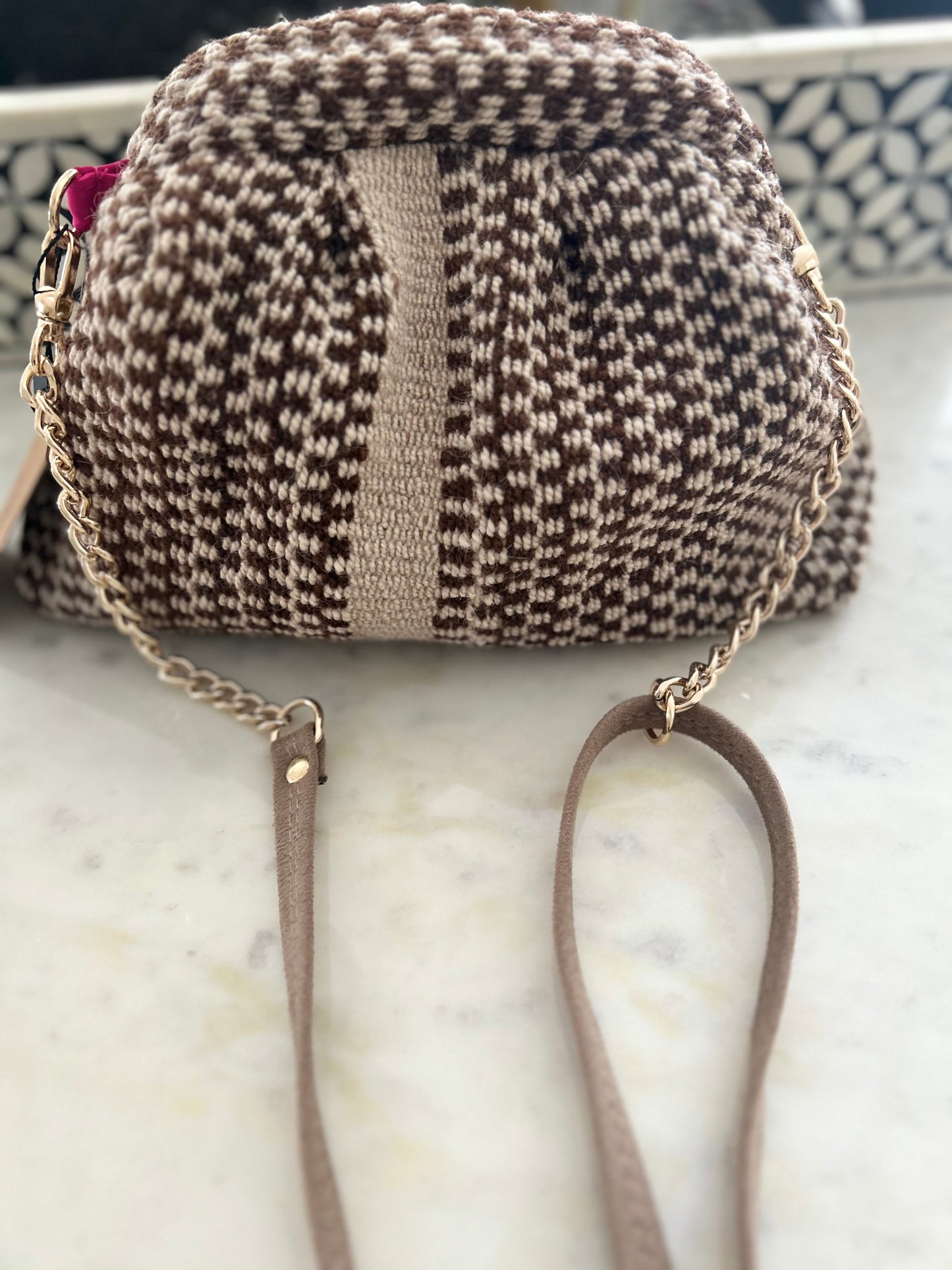 Luna Kiss Lock Frame Clutch - Alpaca in Browns and Ivory