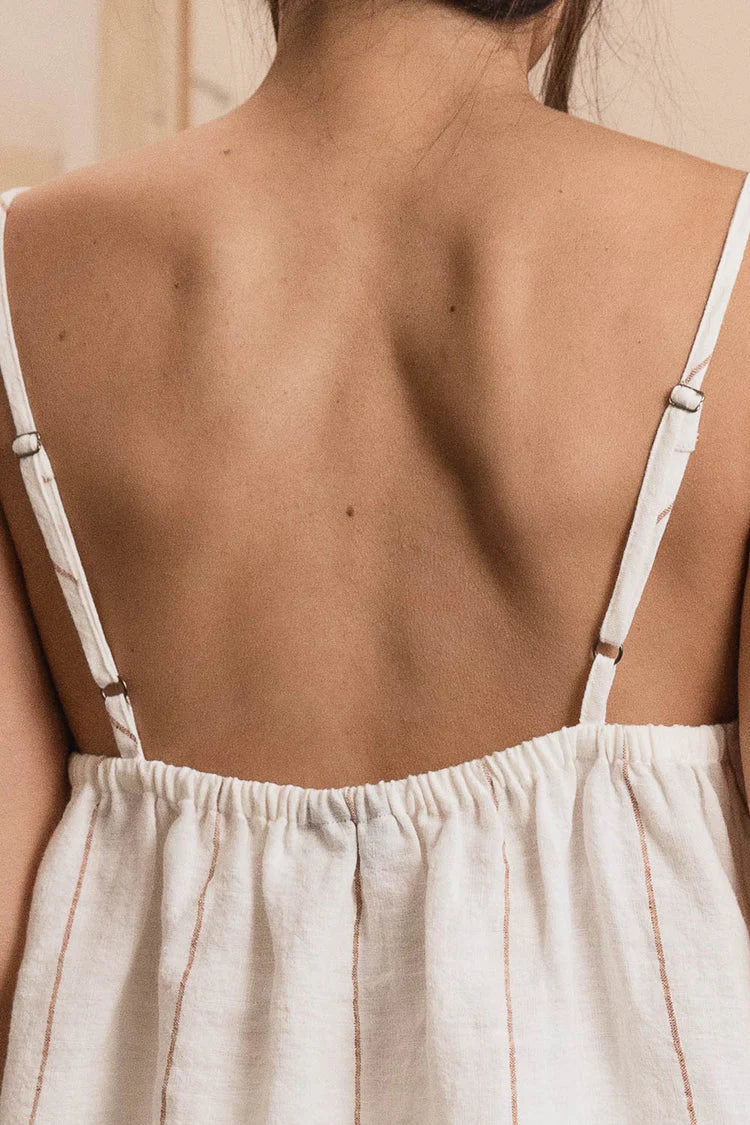 Linen Cami - Off White w' Nutmeg Fine Stripe