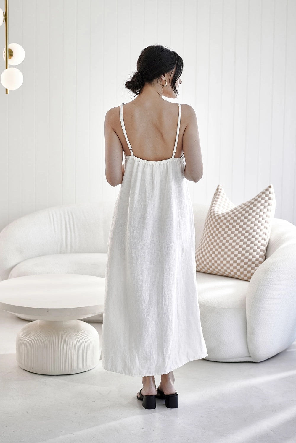 LINEN MIDI DRESS OFF WHITE