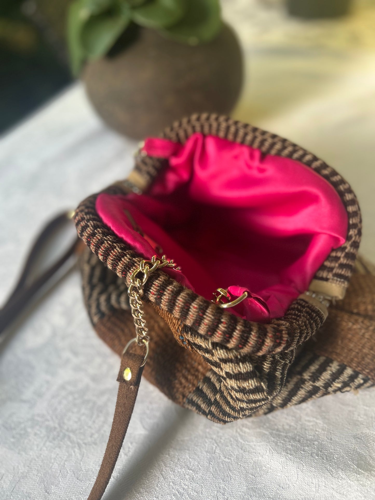 Luna Kiss Lock Frame Clutch - Alpaca in Browns