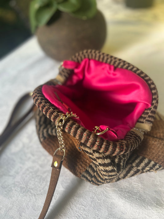 Luna Kiss Lock Frame Clutch - Alpaca in Browns