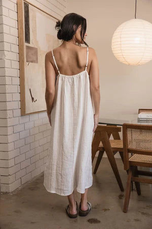 Linen Midi - Off White W' Nutmeg Fine Stripe