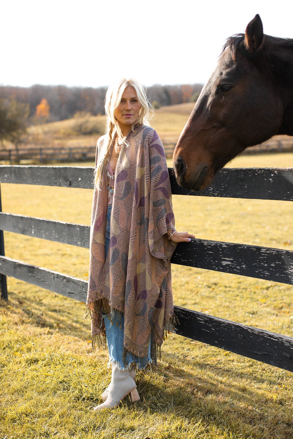 KIMONO SHAWL PAISLEY - MAUVE BEIGE
