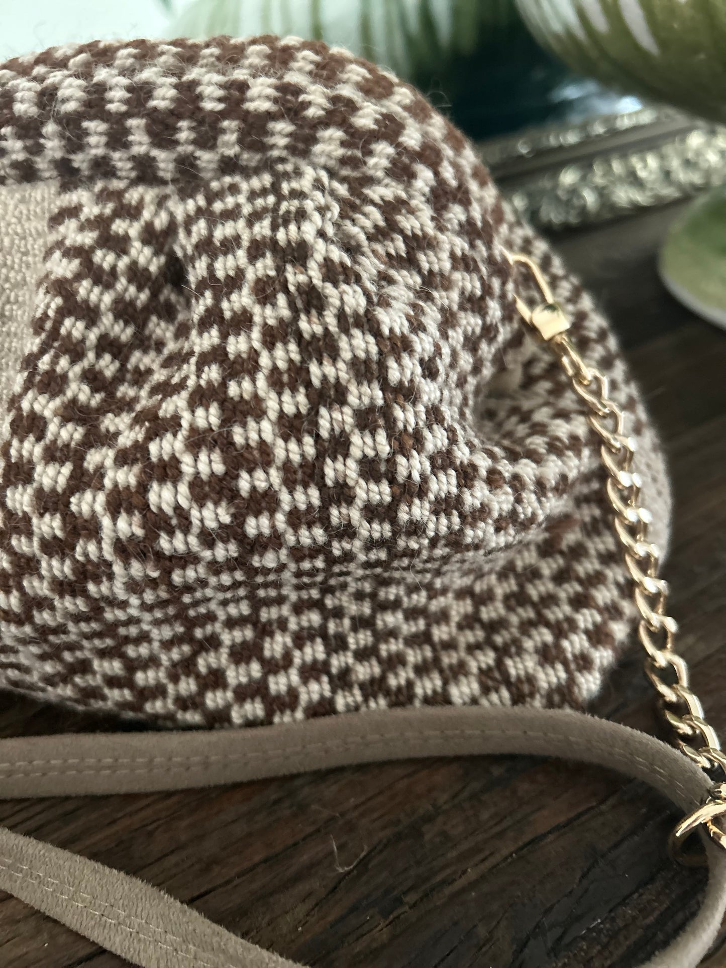 Luna Kiss Lock Frame Clutch - Alpaca in Browns and Ivory