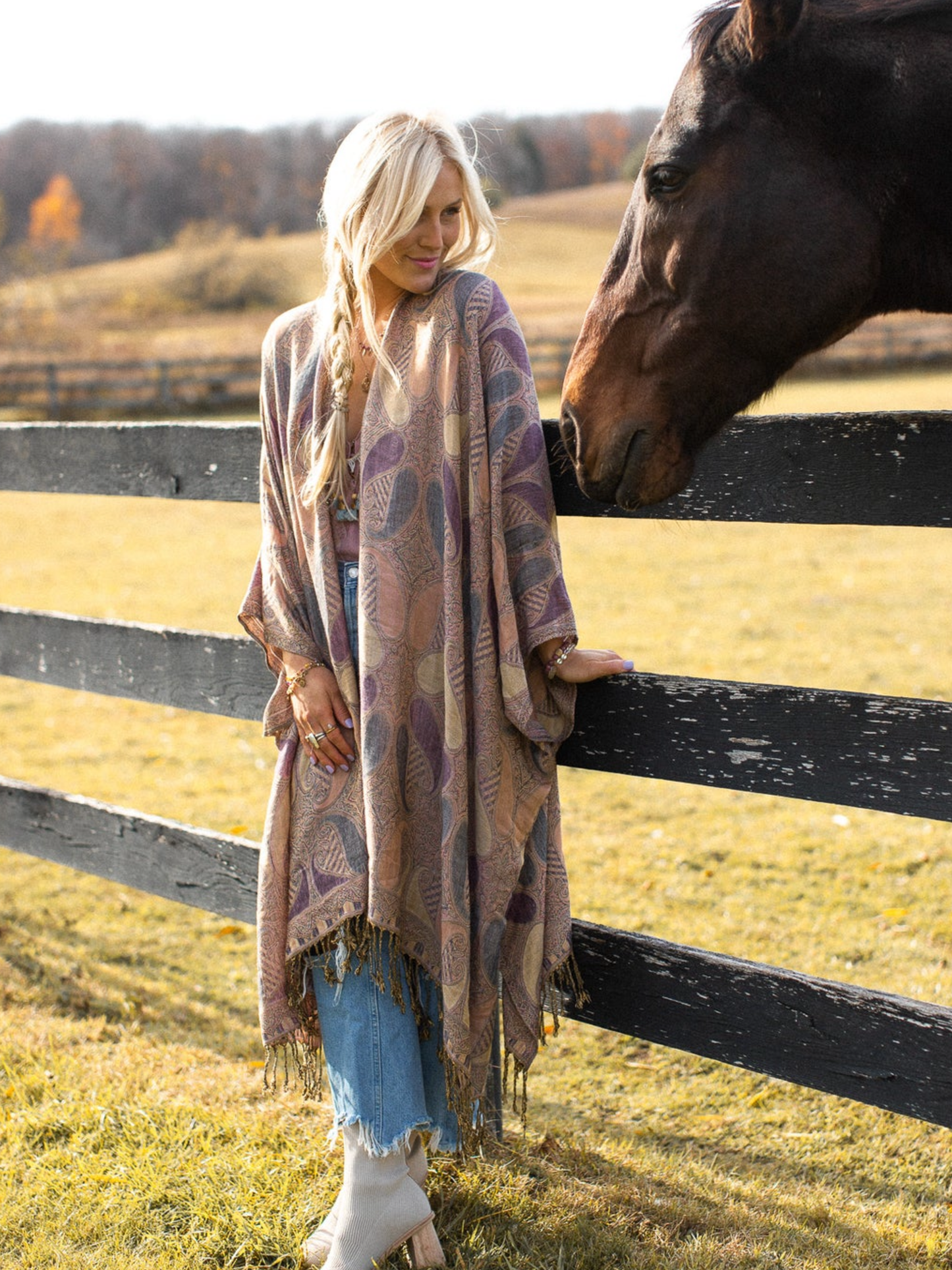 KIMONO SHAWL PAISLEY - MAUVE BEIGE